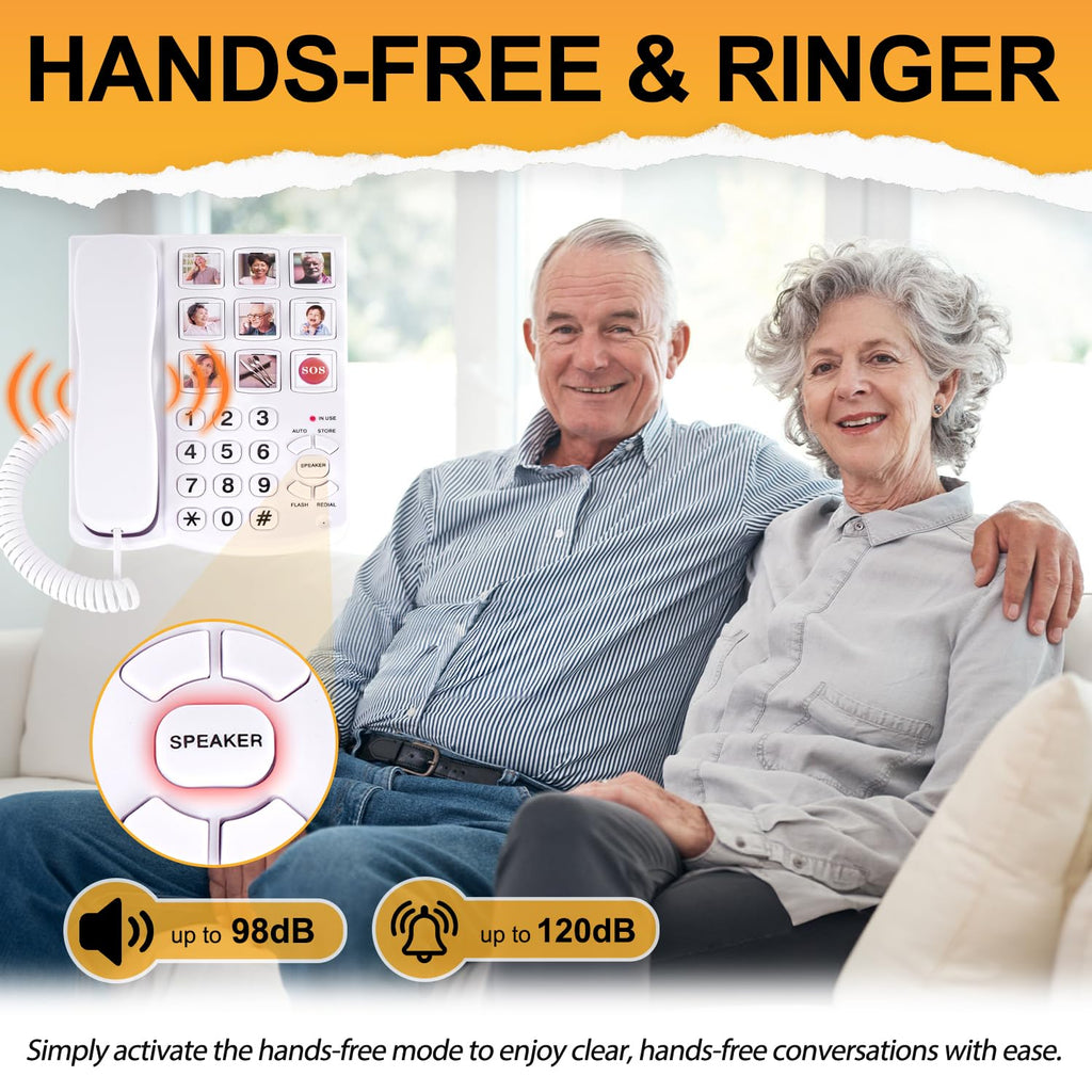 Uvital Big Button Phone for Seniors, Corded Landline Phone with 9 One-Touch Dialing Big Buttons, Hands-Free Calling, Loud Ringer, Easy to Use for Visually Impaired Telephone for Seniors
