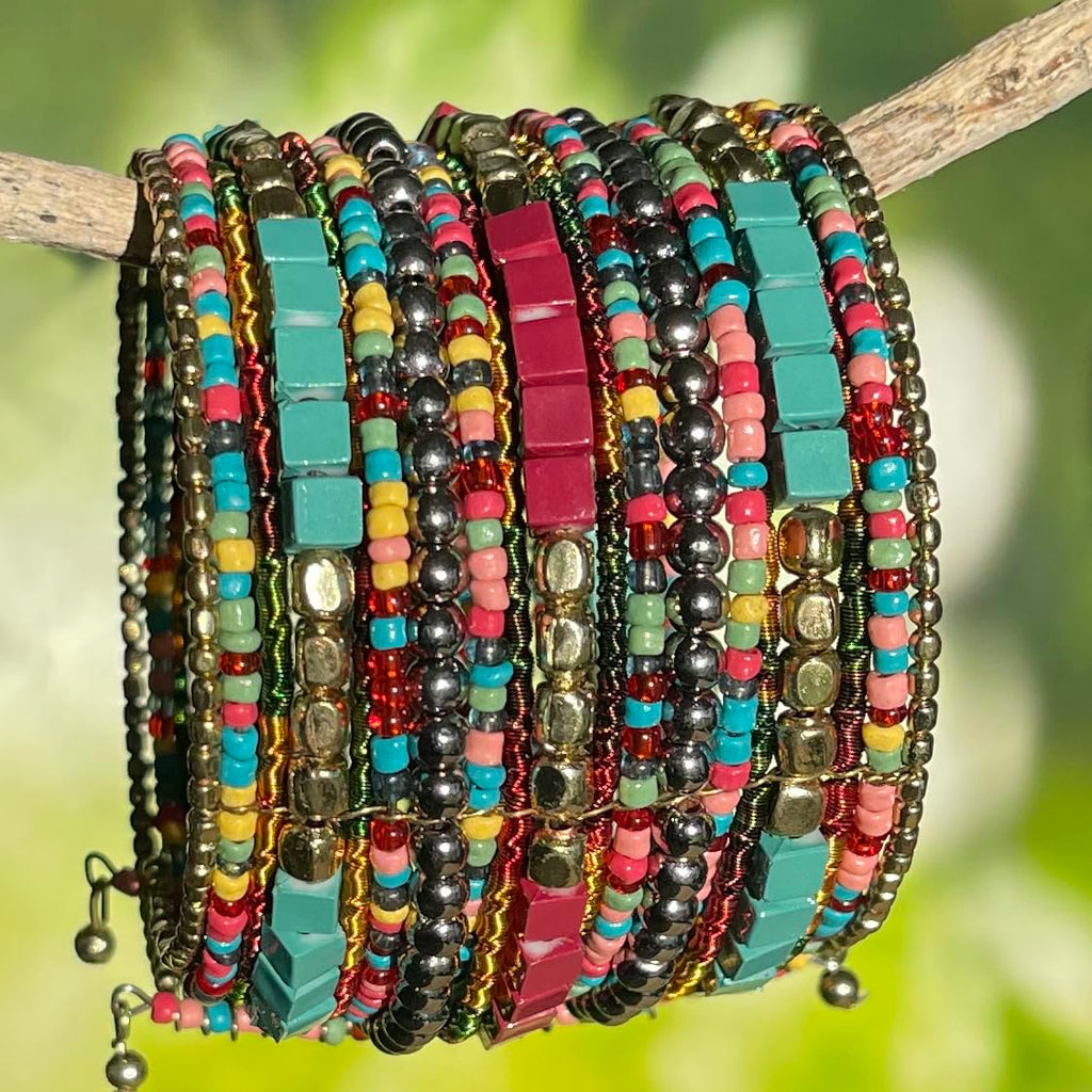 SPUNKYsoul Boho Cuff Bracelets, Women Adjustable Stackable Beaded Accessory