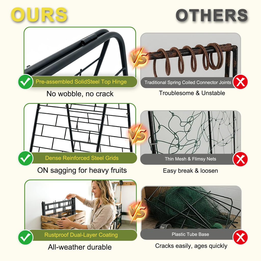 50"x17" A-Frame Cucumber Trellis for Raised Bed, Heavy Duty All-Metal Support for Climbing Plants, Cucumbers, Tomatoes & Beans, Easy Assembly, with Bonus Shears & Accessories, 1 Pack, Black, YOBAZAN