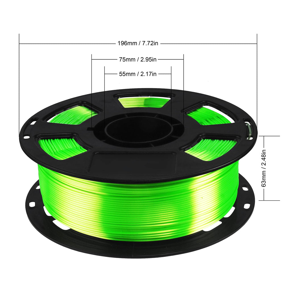 Shiny Silk Bright Lime Green PLA 3D Printing Material, 1kg 2.2lbs 1.75mm 3D Plastic Material, Widely Support for FDM 3D Printer, Easy to Print with Extra Sample by BBLIFE