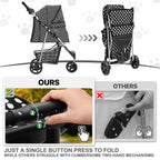 MoNiBloom 3 Wheels Pet Dog Cat Stroller for Small Medium Dogs Cats, Foldable Jogger Stroller w/Storage Basket and Cup Holder, Black Polka Dots