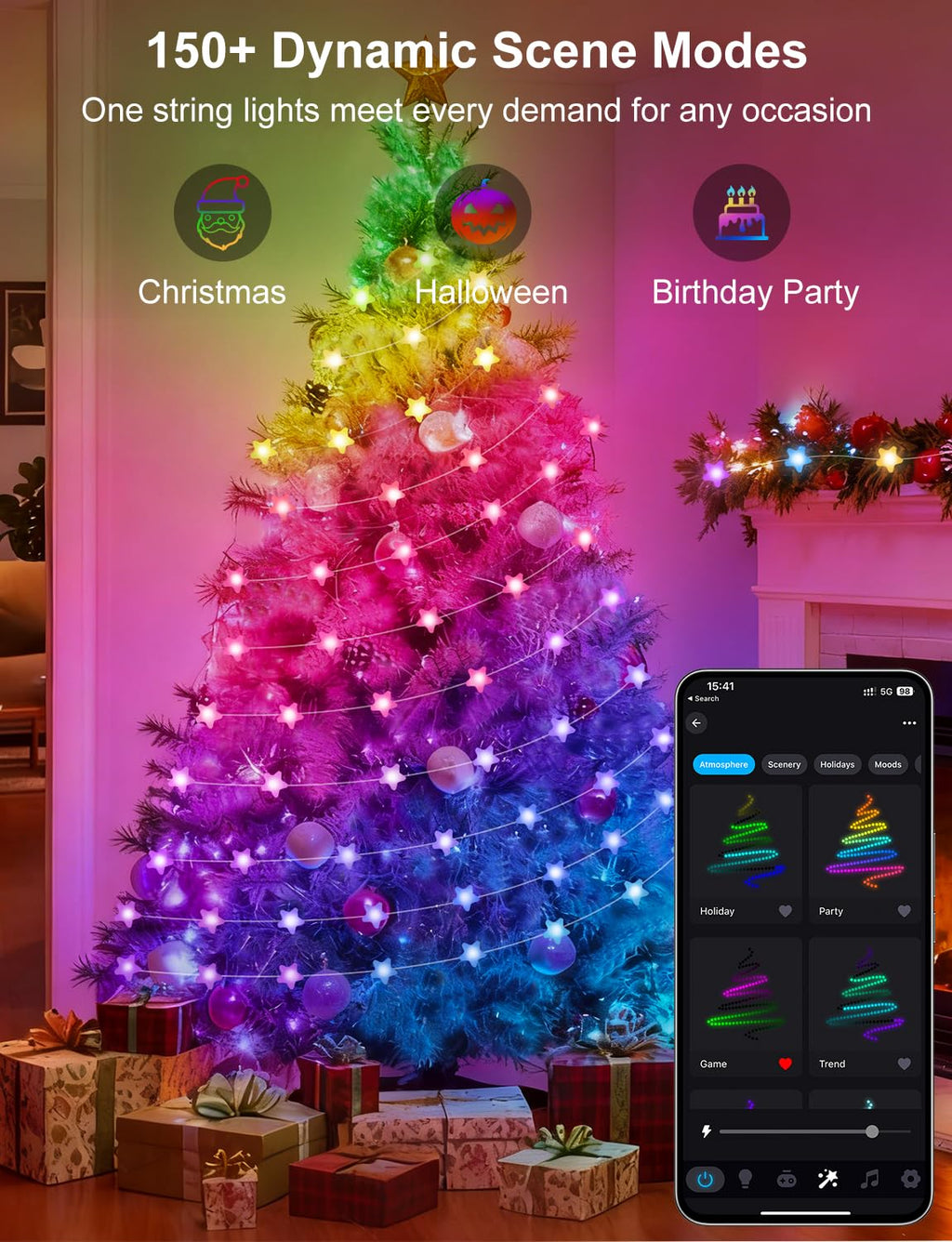 Smart Star Fairy Lights Color Changing String Lights APP Control for Dorm