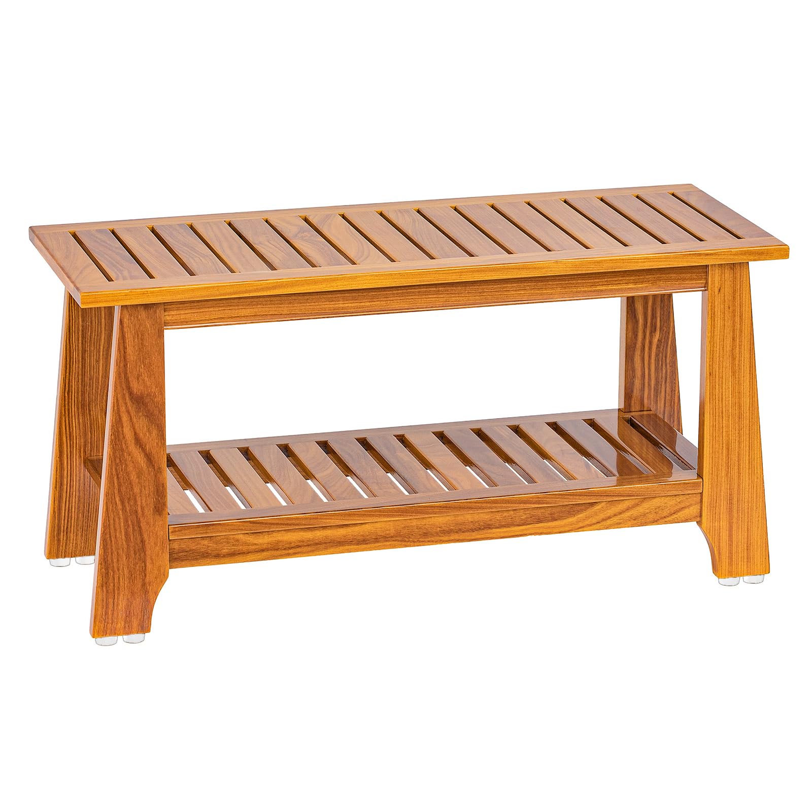 NNN 24" Commercial Teak Shower Bench - 8 Non-Slip Leveling Feet & 350 lbs Capacity | Rock-Solid Stability for Seniors & Spa Safety | Waterproof Design for Saunas/Outdoor Pools (Patented)