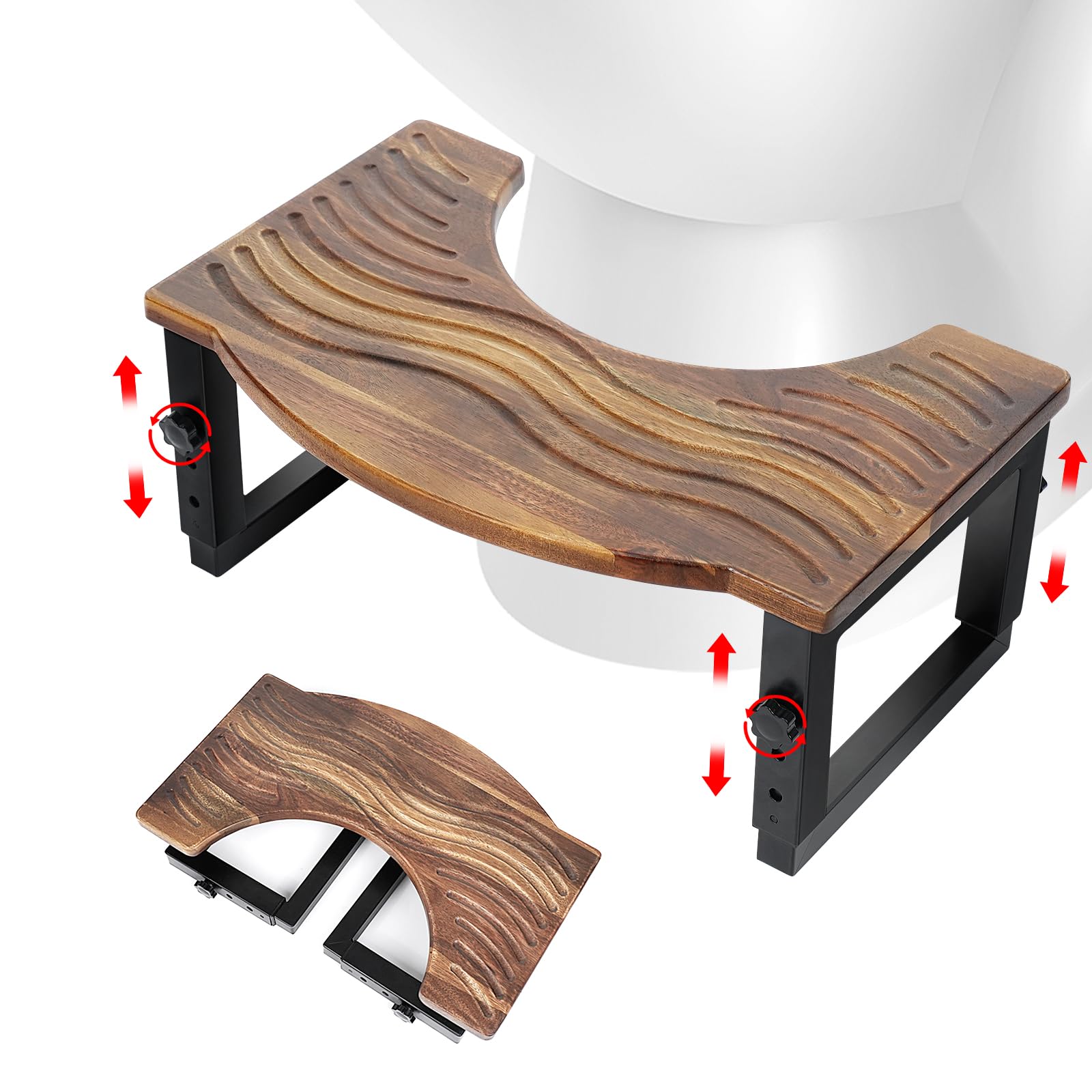 Toilet Stool Foldable,7,8,9 in Adjustable Height,Acacia Wood Poop Stool for Potty Training,Squat Potty for Adults,Squatting Position Helps Improves Bowel Health&Relieves Constipation (Patent Pending)