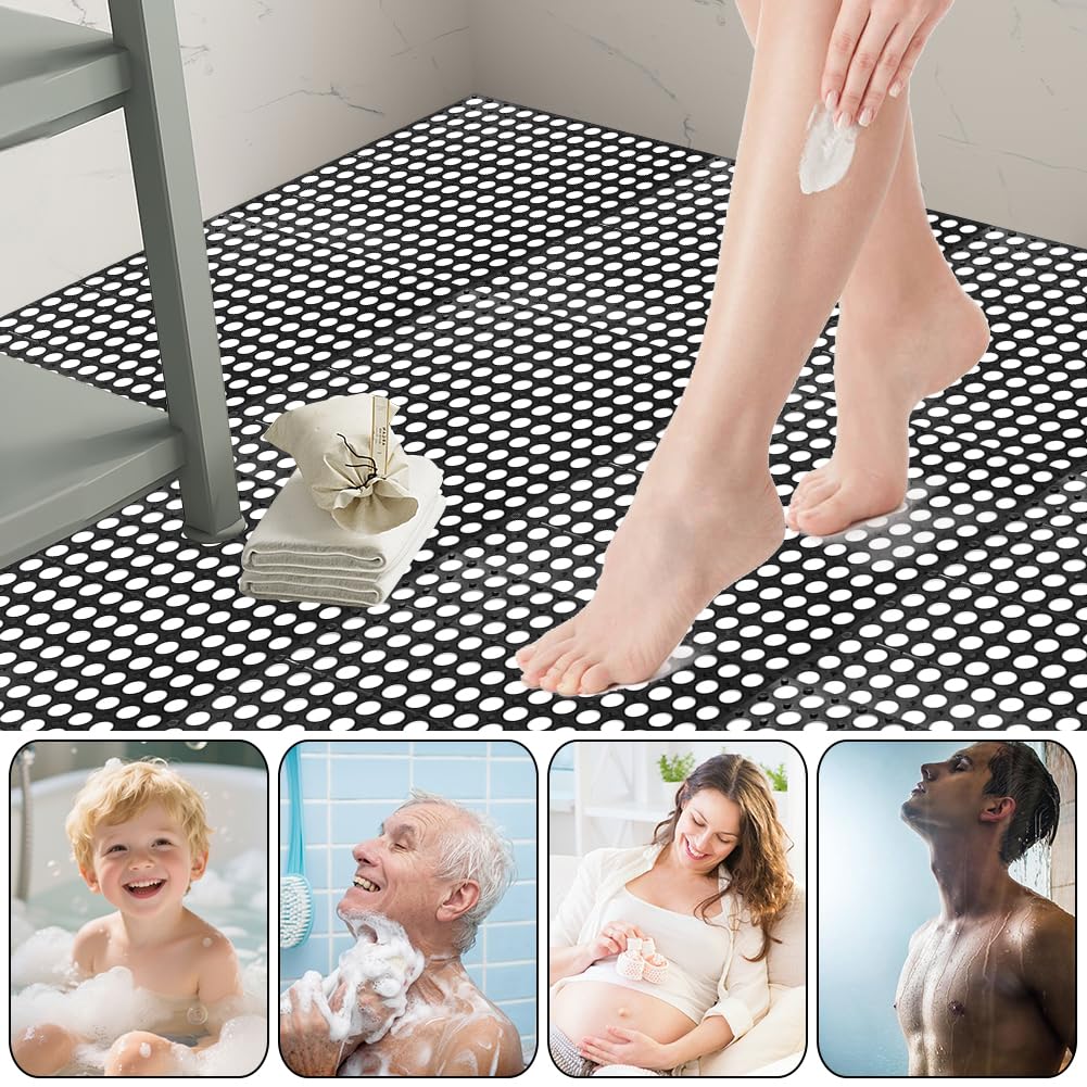 12 Pack Interlocking Floor Tiles 12x12 Inch, Non-Slip Drainage Tiles