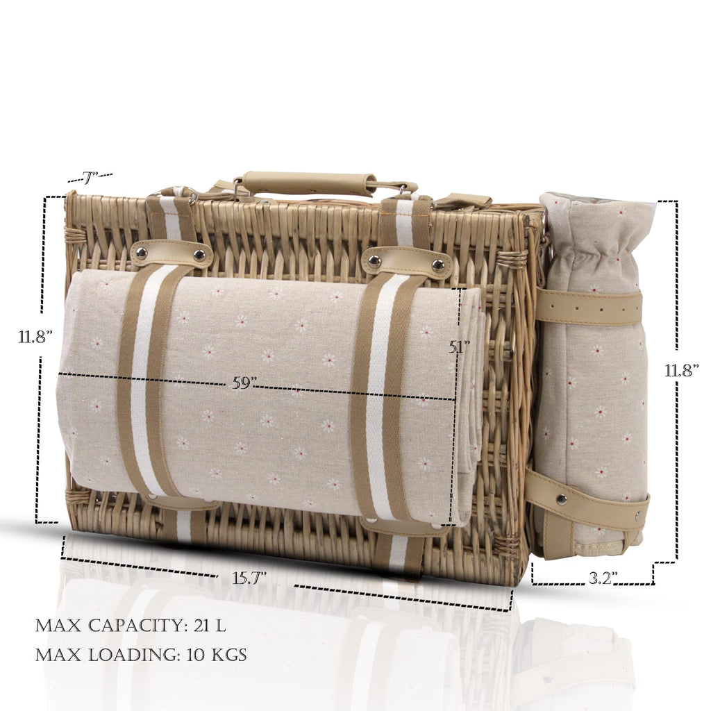 31Pcs Picnic Basket Set for 4 with Insulated Liner and Waterproof Blanket Wine Pouch, Large Wicker Picnic Hamper for Camping,Outdoor,Valentine Birthday Christmas for Couples