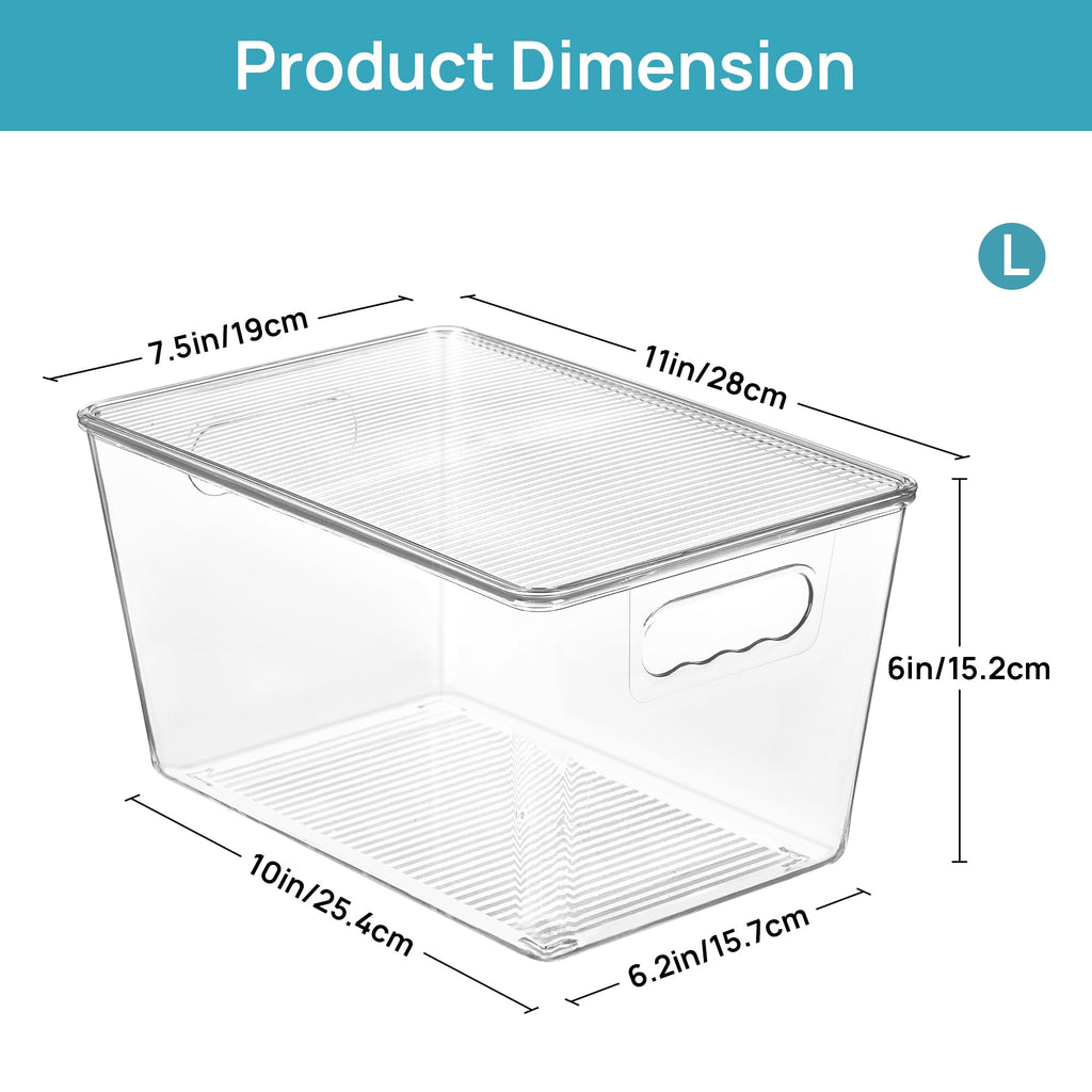 Vtopmart 6 Pack Clear Stackable Storage Bins with Lids, Large Plastic Containers with Handle for Pantry Organization and Storage,Perfect for Kitchen, Fridge, Cabinet, Bathroom Organizer