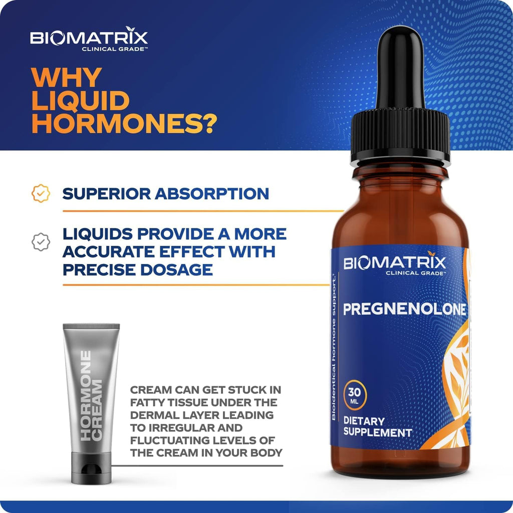 BioMatrix Pregnenolone Supplement, Sublingual Micronized Liquid for Memory, Mood, Brain Health | 3X Better Absorption Than Capsules (30 ml) - 30-60 Day Supply