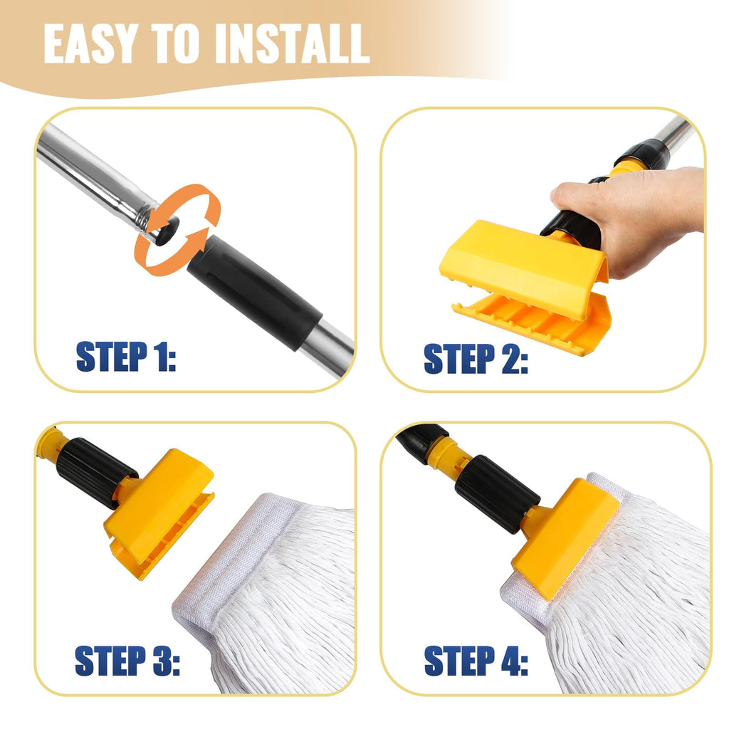 Commercial Mop Heavy Duty Industrial Mop with 2 Extra20oz Large Replacement Heads,60" Long Handle Heavy Duty Industrial Mops for Hardwood Wood Tile Vinyl - Reusable Cotton Head for Floor Cleaning