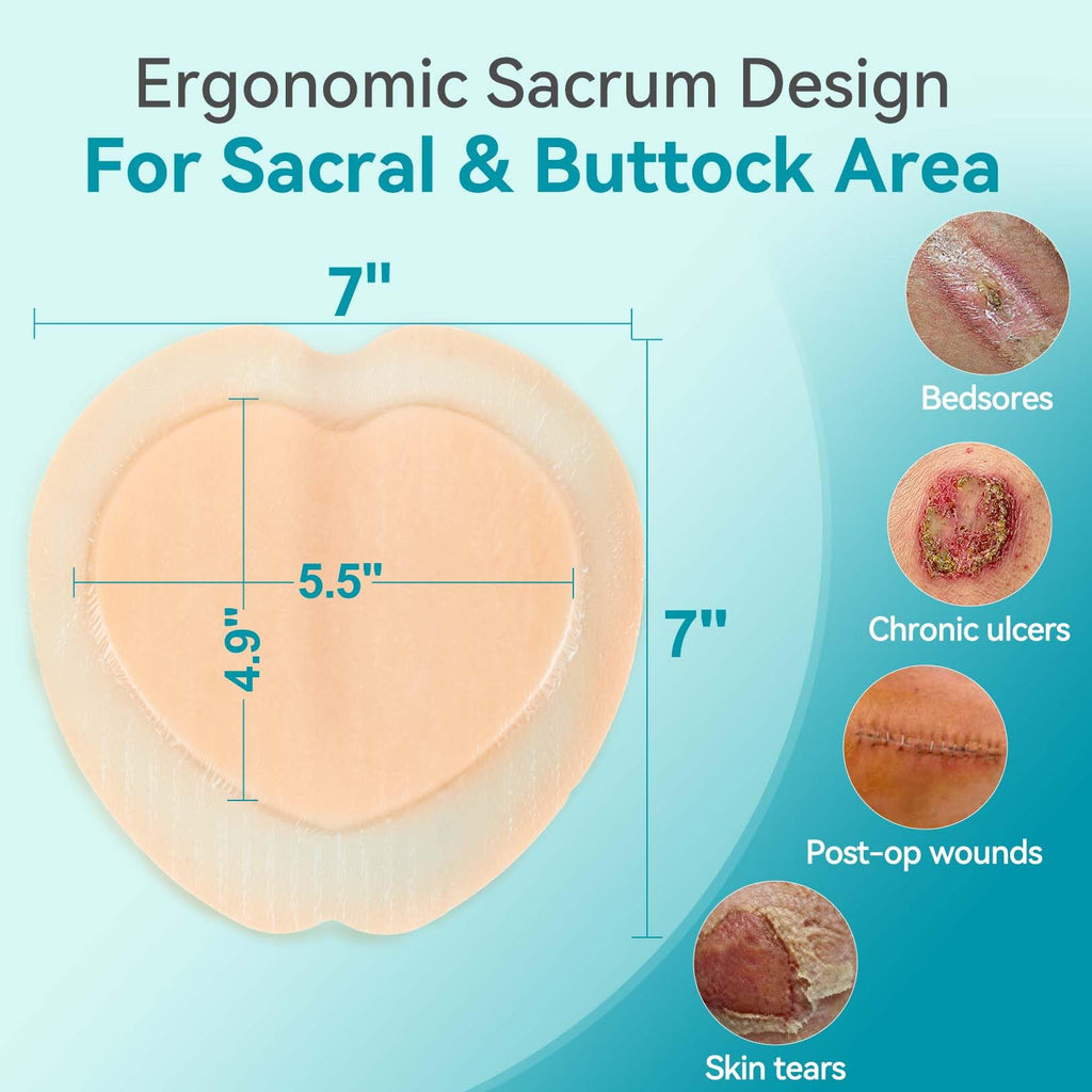 Dimora Sacrum Foam Dressing Silicone Adhesive Border 7" x 7" (5 Packs)
