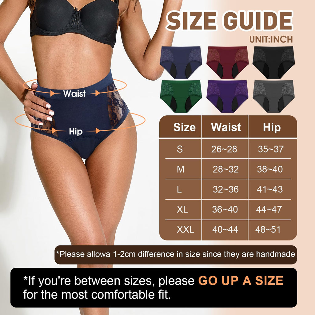 TUXIYA Incontinence Underwear for Women, Leak Proof Underwear for Women Washable & Reusable for Leakage Protective Panties(XL, Pack of 6)