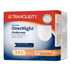 Tranquility Premium OverNight Disposable Absorbent Underwear (48 Count) - 2XL, 62-80 in. Waist - Maximum Absorbency, All-Night Sleep, Breathable Comfort, 48 Adult Diapers