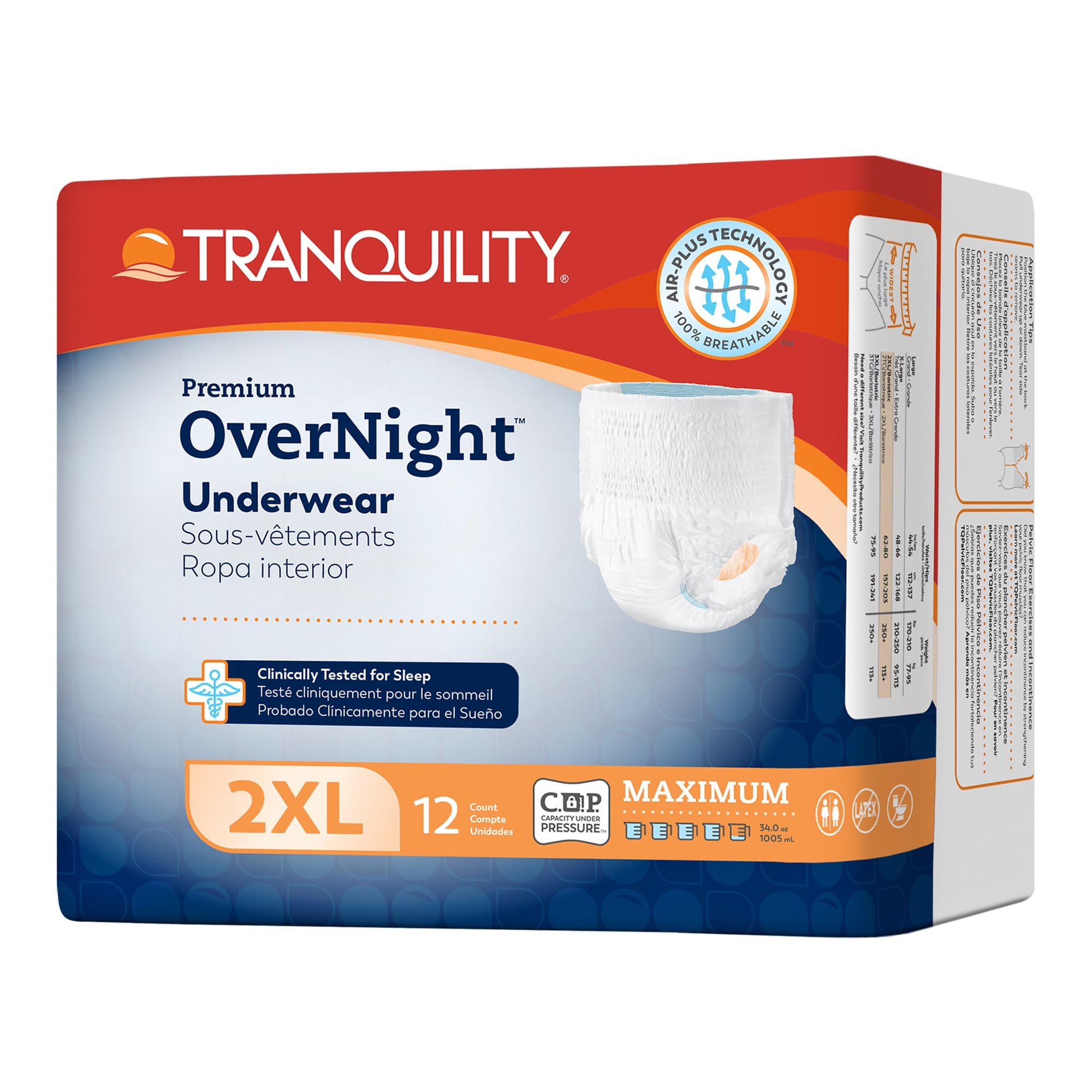 Tranquility Premium OverNight Disposable Absorbent Underwear (48 Count) - 2XL, 62-80 in. Waist - Maximum Absorbency, All-Night Sleep, Breathable Comfort, 48 Adult Diapers
