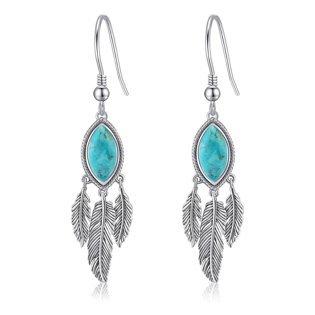 AVECON 2CT Marquise Turquoise Dangle Earrings for Women, Feather Jewelry