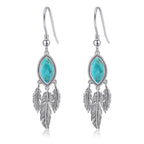 AVECON 2CT Marquise Turquoise Dangle Earrings for Women, Feather Jewelry