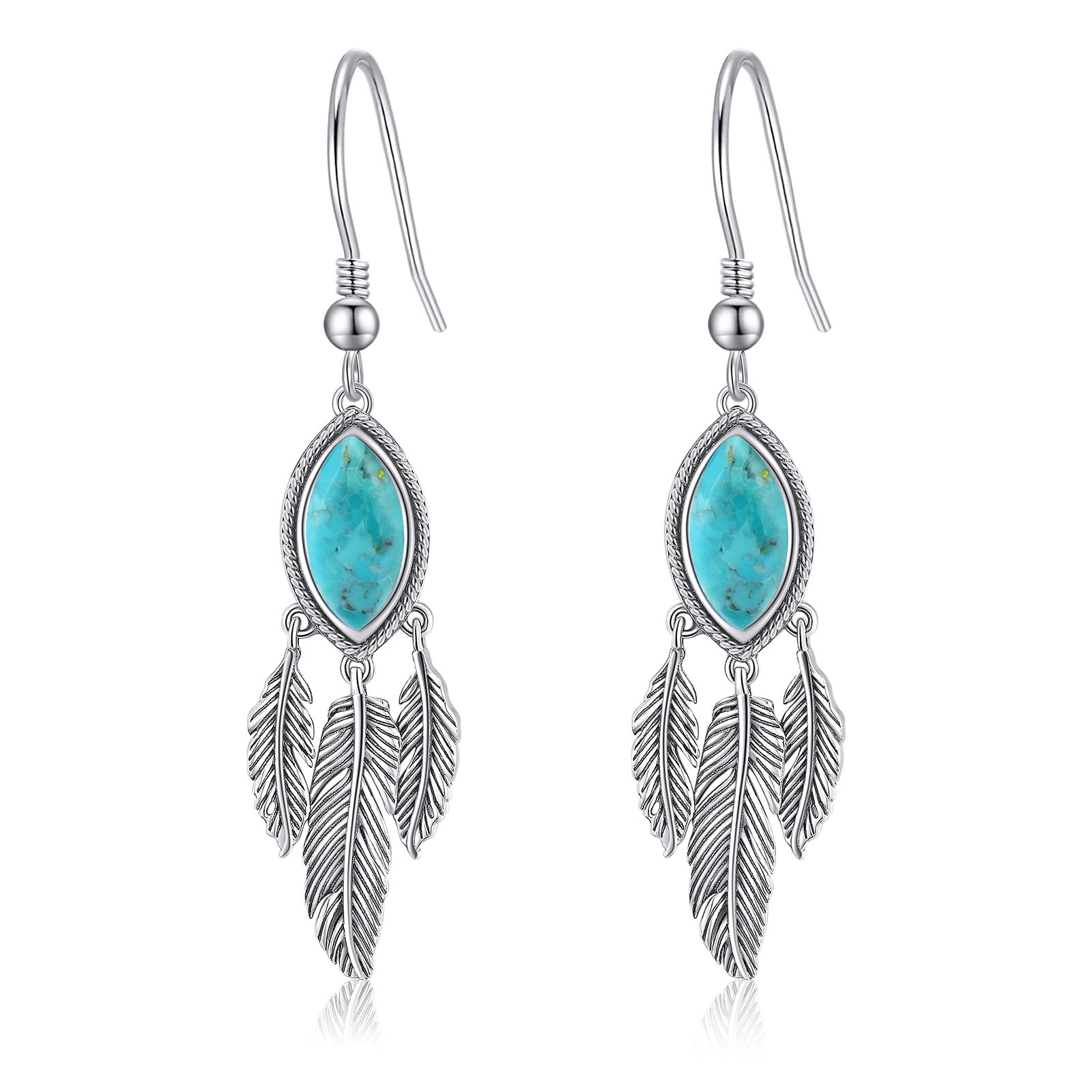 AVECON 2CT Marquise Turquoise Dangle Earrings for Women, Feather Jewelry
