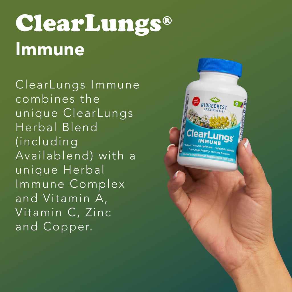 RidgeCrest Herbals ClearLungs Immune, Lung Support Supplement with Elderberry, Zinc, Vitamin C, Vitamin A, Olive Leaf, Mullein, Lung Wellness Formula for Respiratory Health (60 Vegan Caps, 30 Serv)