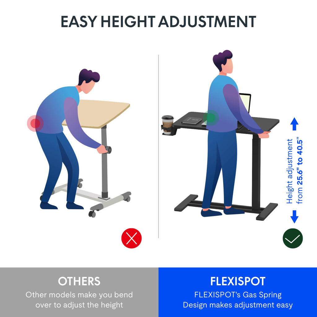 FLEXISPOT H7 Adjustable Overbed Bedside Table with Wheels Pneumatic Mobile Standing Desk Laptop Desk Rolling Computer Cart Movable Overbed Table Hospital Home Use(31.5" W x 17.7" D, Black Large)