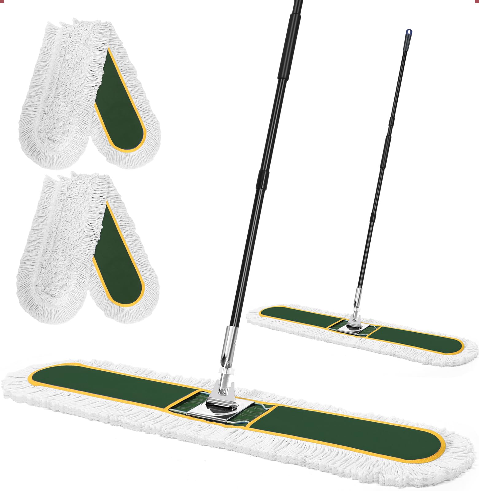 48" Commercial Dust Mop for Floor Cleaning with 2 Cotton Mop Pads