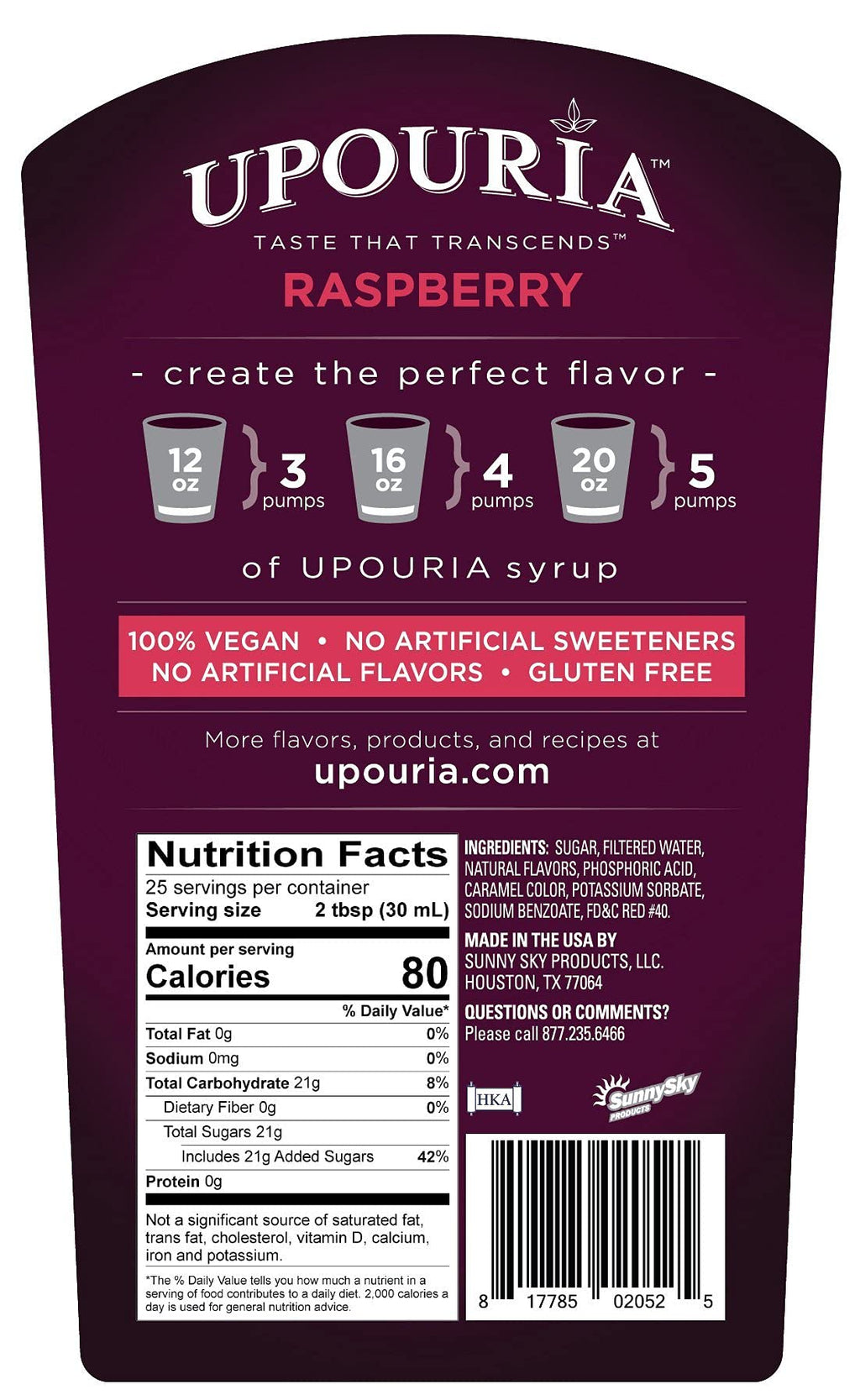 Upouria Coffee & Tea Syrup Variety Pack, Raspberry, Mango, and Peach Flavoring, 100% Vegan, Gluten-Free, Kosher, 750 mL Bottles with 3 - Coffee Syrup Pumps