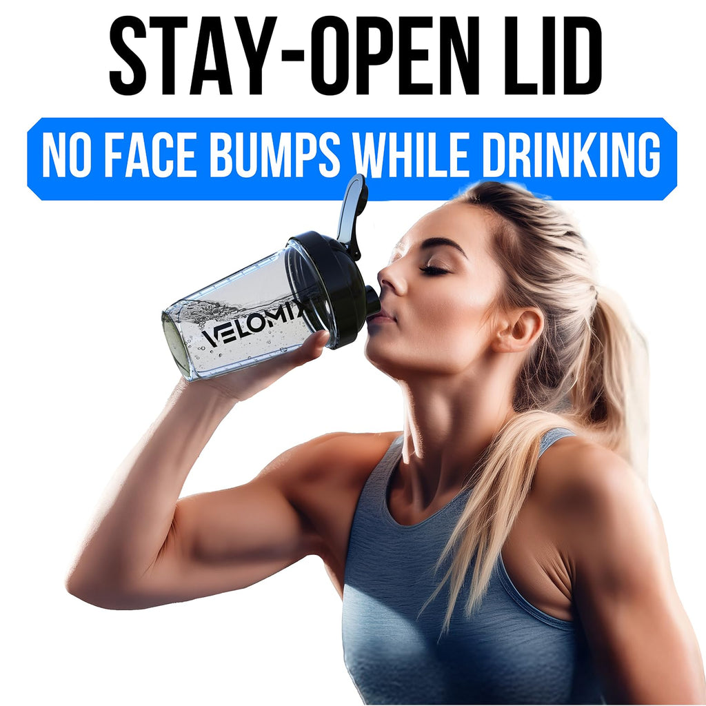 VELOMIX -2 Pack- 20 oz Protein Shaker Bottles for Protein Mixes - 2x Wire Whisk | Leak Proof Shaker Cups for Protein Shakes and Pre Workout | Protein Shaker Bottle Pack (Clear Prime)