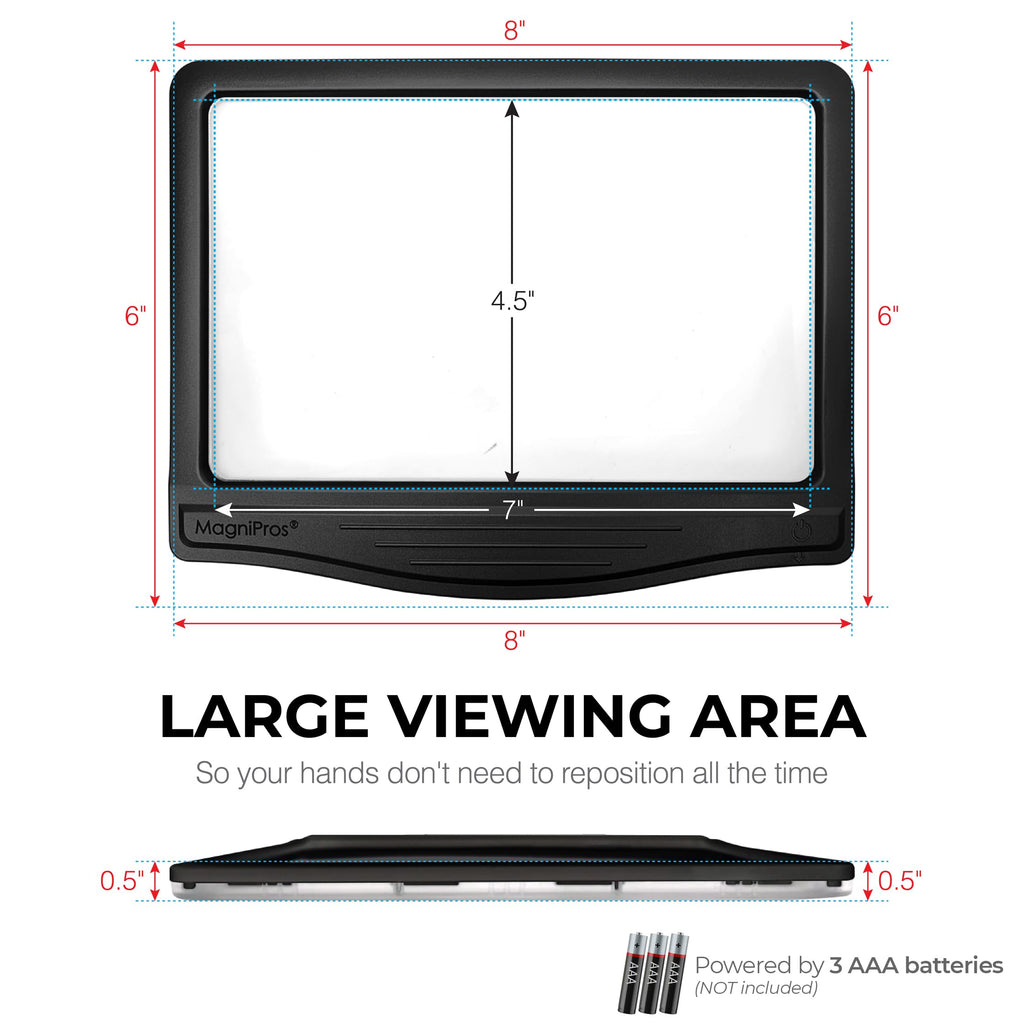 MAGNIPROS 5X Large LED Page Magnifier for Reading Magnifying Glass Reader with 3 Color Lighting Modes & Anti-Glare Lens to Reduce Eye Strain-Perfect for Fine Print, Aging Eyes, Low Vision and Seniors