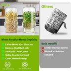 DWETG Sprouting Jar Kit, 2 Pack Wide Mouth Mason Jar Sprouter with Stainless Stee Screen Lids & Mess-Free Drip Covers Complete Indoor Microgreens Growing Kit Broccoli Alfalfa Gardening Gift