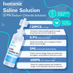 Saline Solution, 600ml /20.29 FL OZ Normal Solution for Multiple Household Uses, 5ml Each, 120Pcs Total