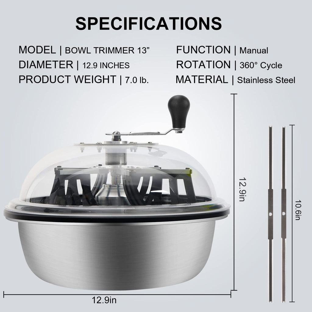 MELONFARM 13 inch Leaf Bowl Trimmer, Bowl Trimmer with Switchable Stainless Steel Blades & Clear Visibility Dome, Hand Twist Spin Cutting Bud Trimmer for Buds, Flowers, Hydroponics Plants