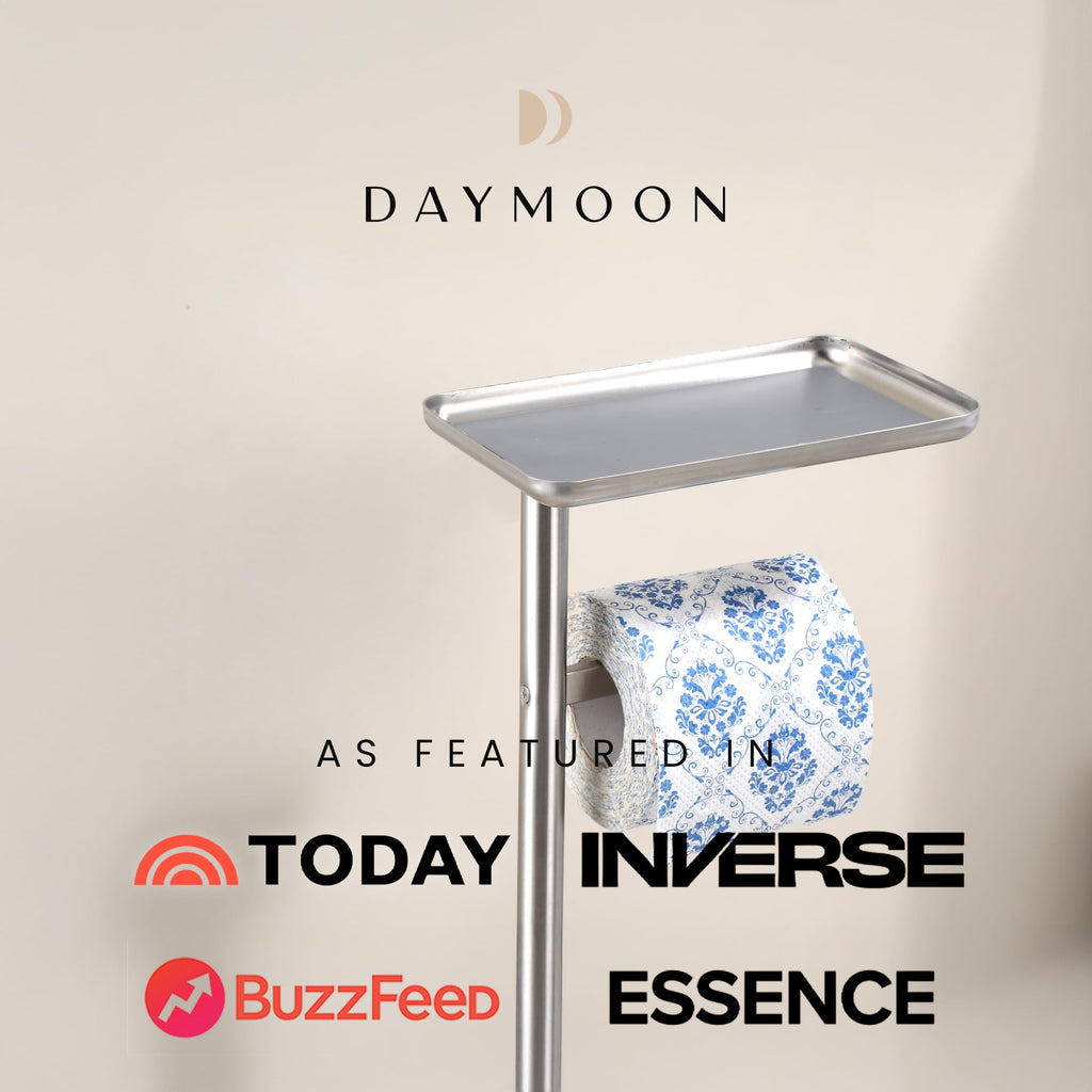 Day Moon™ - Toilet Paper Holder - Modern Roll Holder for Bathroom - 1 Pack - Free Standing - with Shelf, Brushed Nickel
