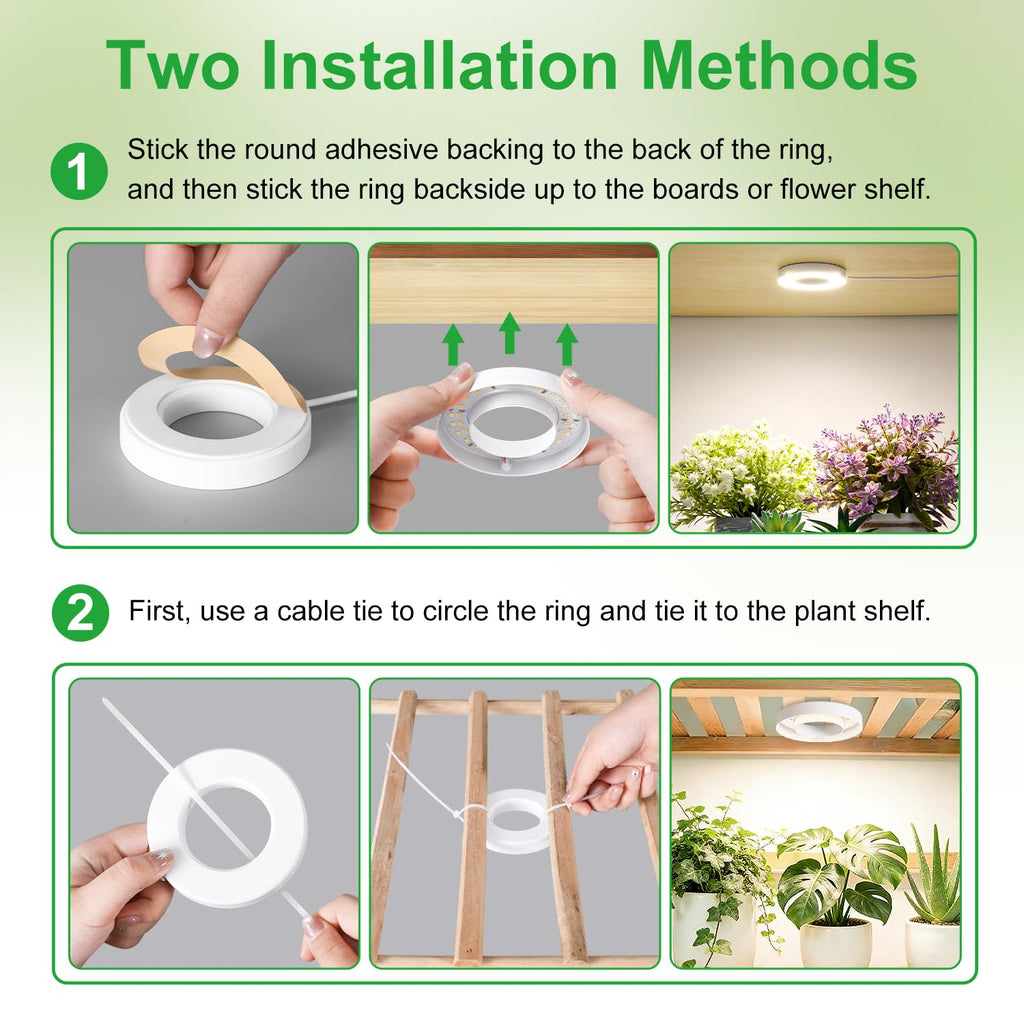 RWNTAO 3.54" Ceiling Grow Light for Indoor Plants, Warm&White Full Spectrum Plant Light, Growing Lamp with 6/12/16H Auto Timing, 10 Dimmable Brightness Levels for Small Plants, 3Head