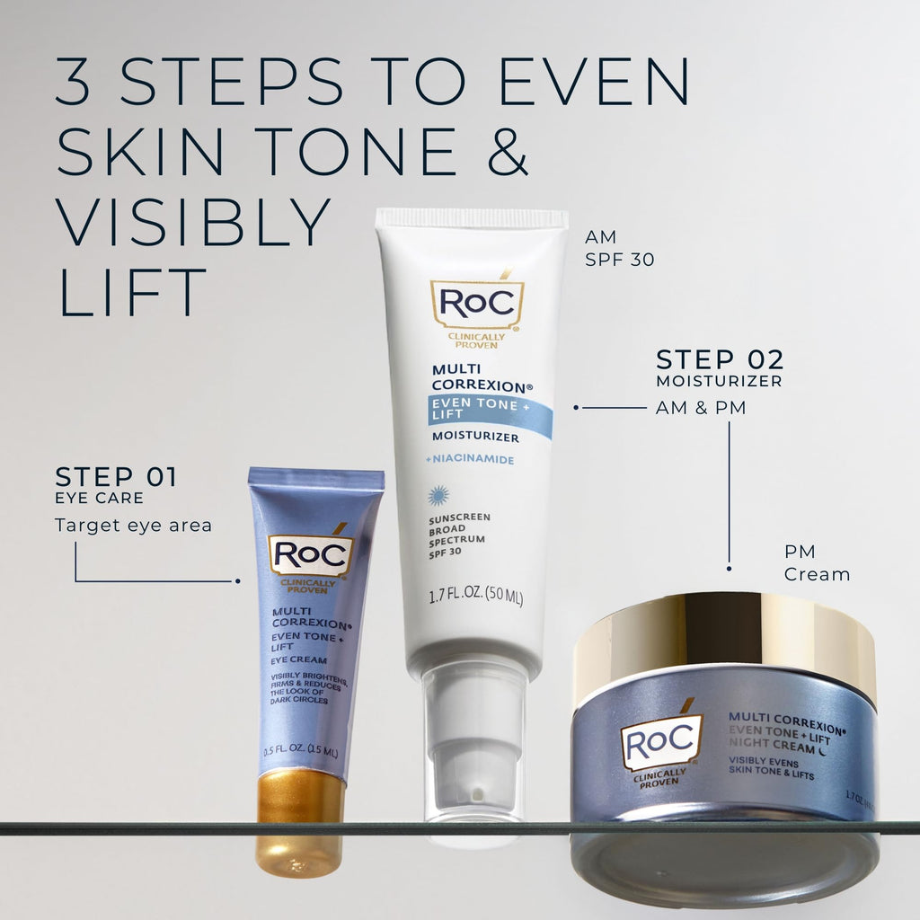 RoC Multi Correxion 5 in 1 Anti-Aging Eye Cream for Puffiness, Under Eye Bags & Dark Circles, Skin Care Treatment with Shea Butter, (.5 oz) with Night Cream Packette (Packaging May Vary)
