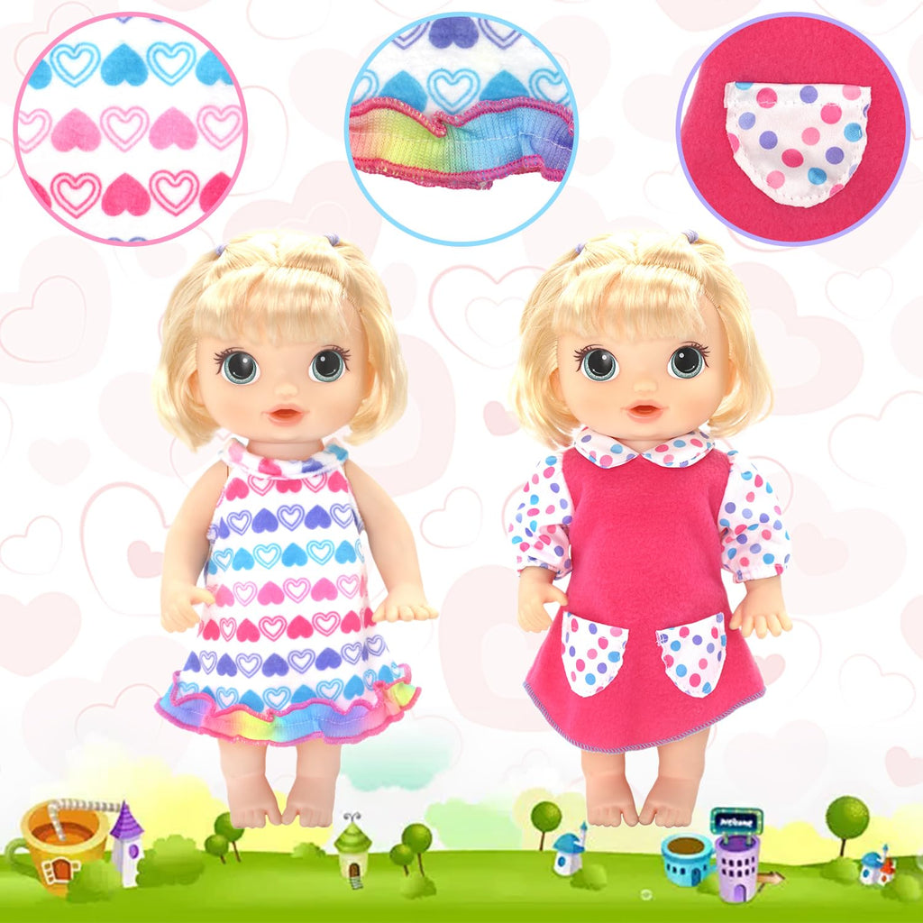 ECORELF 10 Set Alive Baby Doll Clothes, Doll Clothes for 10-12 Inch Girl Dolls Outfits Accessories Include Cute Jumpsuit, Skirts