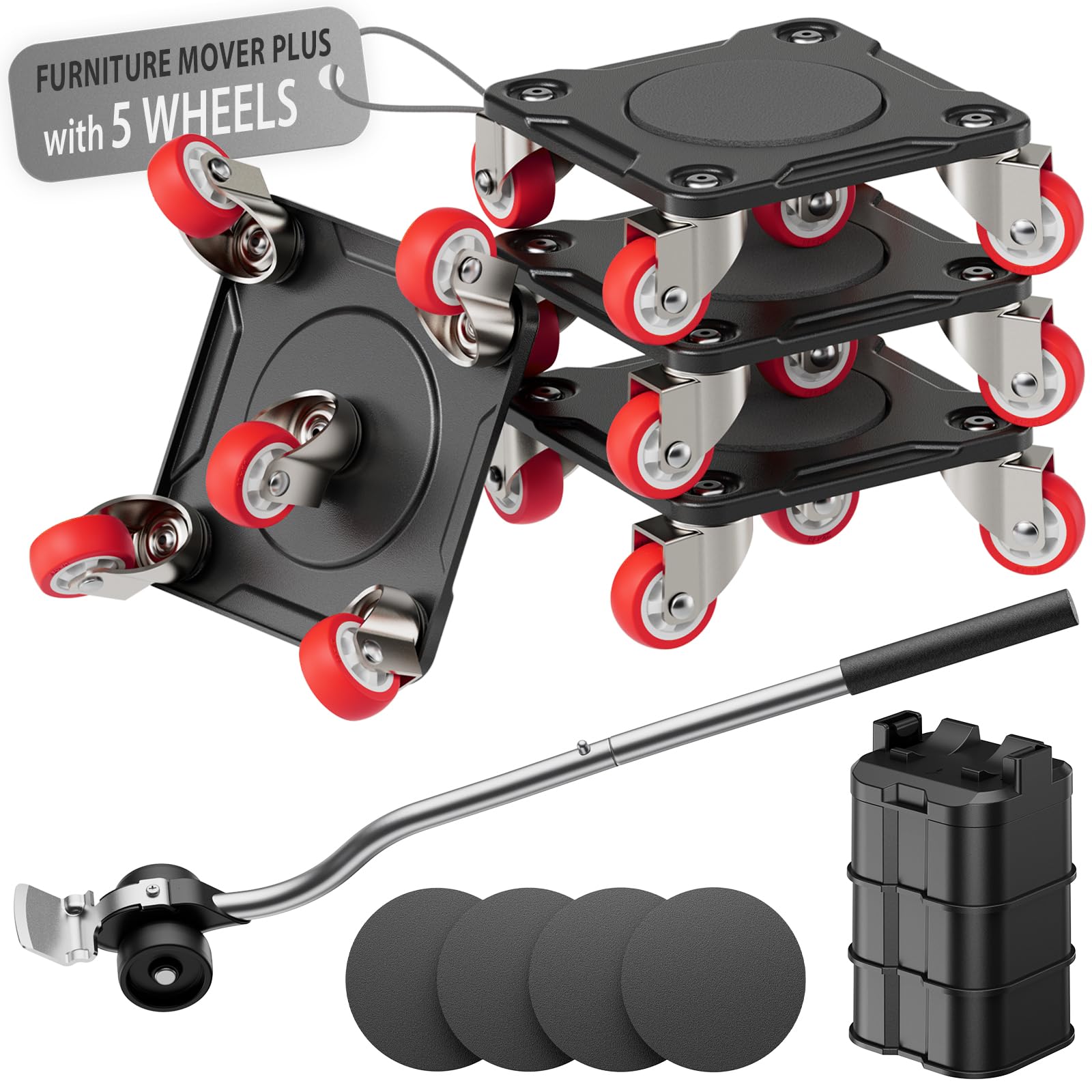 ONEON Heavy Duty Furniture Movers with Wheels Dolly with Auxiliary Lifter, All-New Upgraded Carbon Steel Panels & 360°-Wheeled Casters, Supports up to 1100 lbs (M)