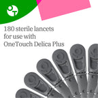 OneTouch Delica Plus Lancets - 180 Count - 30-Gauge Lancets for Blood Sugar Testing - Virtually Pain-Free - Single-Use for Glucose Monitoring & Diabetes Supplies - 30 Count/Pack (6 Pack)