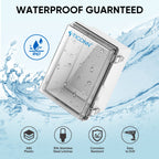 TICONN Outdoor Electrical Box Waterproof, Junction Box IP67 ABS Plastic Enclosure with Hinged Cover with Mounting Plate, Wall Brackets, Cable Glands (Clear, 8.7"x6.7"x4.3")