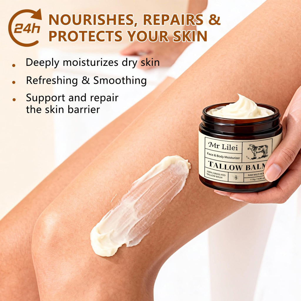 Beef Tallow for Skin, Grass-Fed Beef Tallow Balm, Handmade Whipped Beef Tallow Cream, Face Moisturizer & Body Butter Restores Skin Barrier, Soothes Dry Sensitive Skin, Beef Tallow Honey Balm Unscented