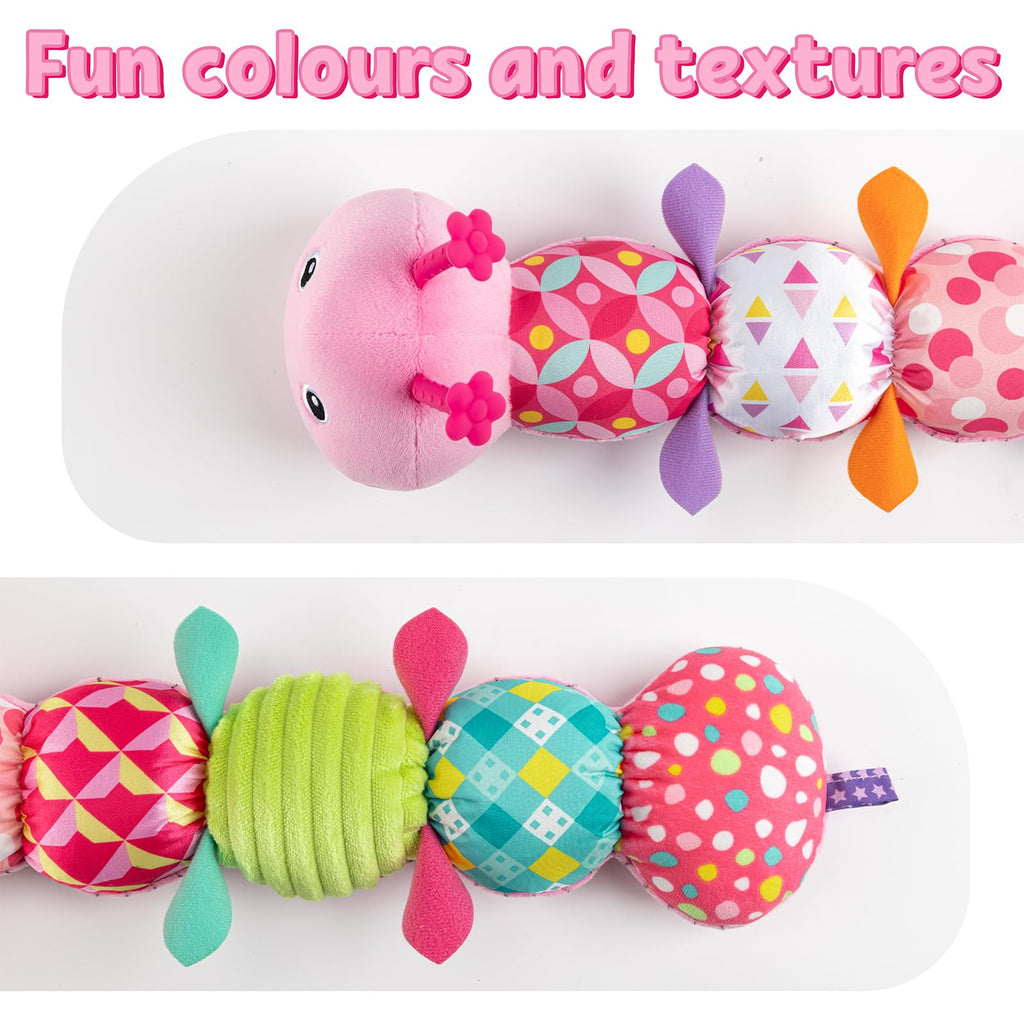 LIGHTDESIRE Baby Toys Musical Caterpillar,Infant Stuffed Animal Toy with Crinkle and Rattles,Soft Sensory Toys with Textures for Tummy Time Newborn Boys Girls 0 3 6 12 Months(Pink)