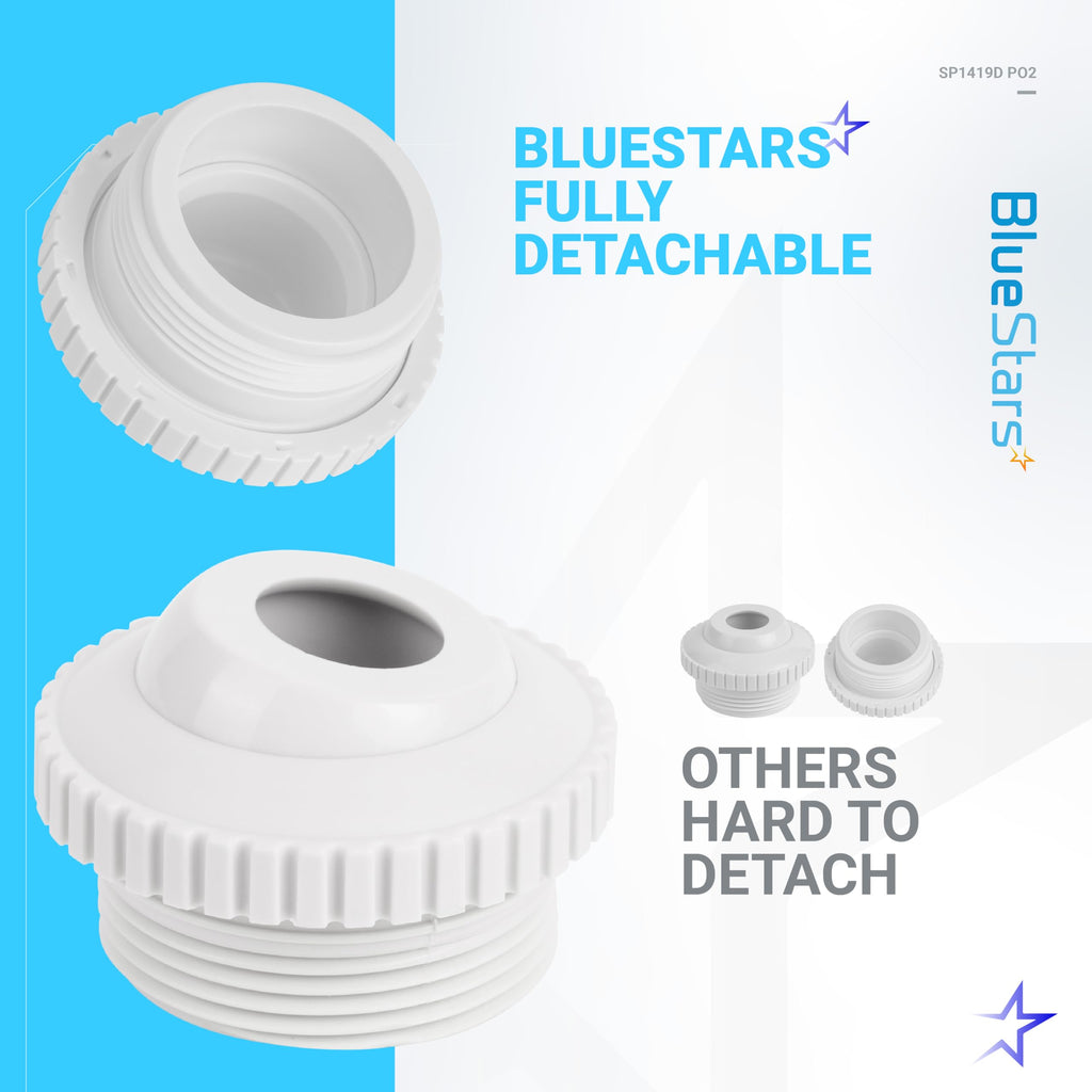 BlueStars Upgraded Pool Jet Nozzles SP1419D Directional Flow Hydrostream Return Jet Compatible with Adjustable 3/4" Opening Rotating Eyeball and 1-1/2 Inch MIP Thread - PACK OF 8