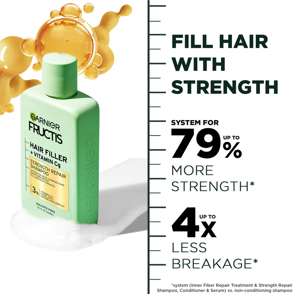 Garnier Fructis Hair Filler Bonding Pre-Shampoo Hair Treatment + Strength Repair Shampoo, Conditioner and Serum Set with Vitamin Cg, 4 Items, 1 Kit