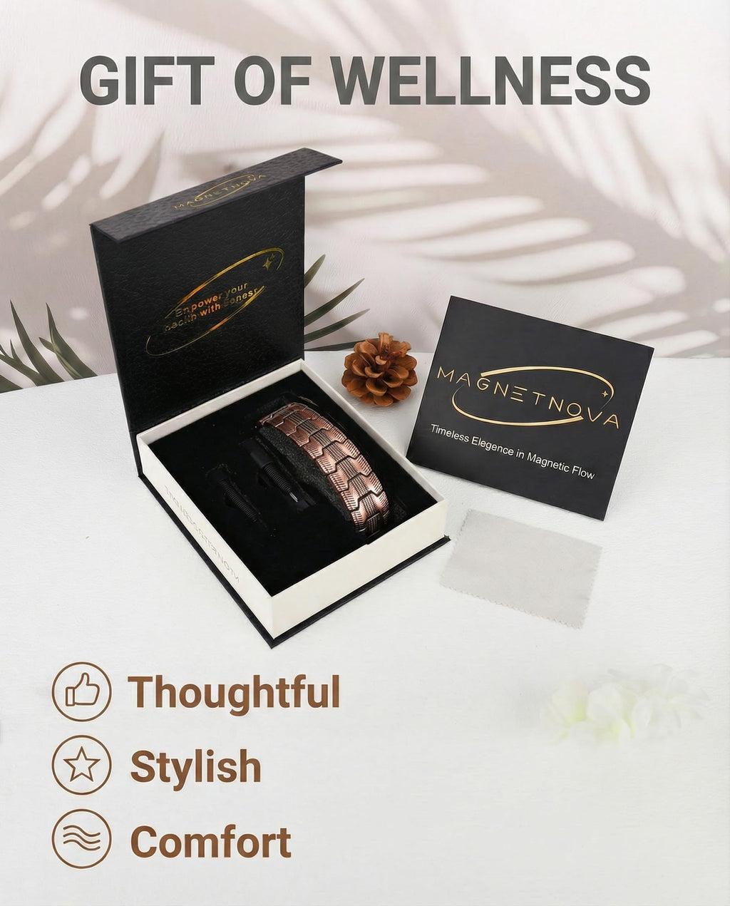 MagnetNova Ultra Strength Magnetic Bracelets for Men, 99.99% Pure Copper Bracelet with 5000 Gauss Magnets, Adjustable Size with Sizing Tool & Gift Box (Copper-21mm)