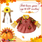 FuWeave Fall Porch Goose Outfit Maple Goose Costume Fancy Porch Geese Clothes with Wide Hat for 23" 17" Outdoor Patio(Scarecrow Style,23 Inch)
