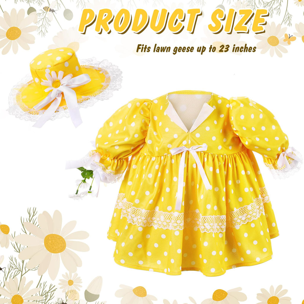 Aliceset Porch Goose Outfit Fancy Goose Clothes Polka Dots Skirt with Hat for 23" Outdoor Patio Summer Spring Decor(Yellow)