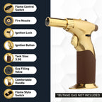 Dual Flame Butane Torch Gun - Refillable Luxury Hand Held Mini Blow Torch for Cooking, Creme Brulee, Soldering, Welding, & Resin Art - Adjustable Flame with Ignition Lock - Gold Brown by inZaynity®
