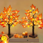 TURNMEON Fall Decor 2 Pack 18 Inch Prelit Fall Maple Tree 48 LEDs Timer