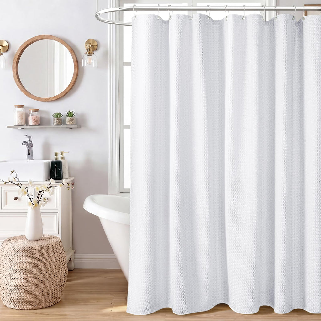 Dynamene Waffle Shower Curtain 256 GSM Heavy Duty Fabric 72"x72" White