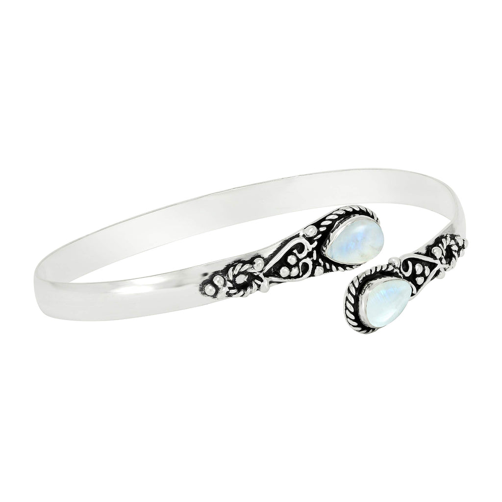 925 Silver Plated Natural Moonstone Cuff Bracelet for Women