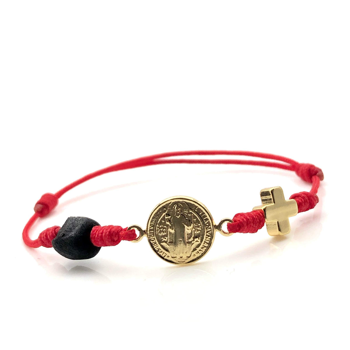 St Benedict Red String Bracelet for the New Family Member Genuine Azabache Jet Stone Welcome to the World