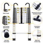 RIKADE Telescoping Ladder, 20.3 FT Aluminum Lightweight Collapsible Ladder with Detachable Top Hooks, 330 lbs Max Load, Extension Ladder for RV, Roof and Construction, Aluminum