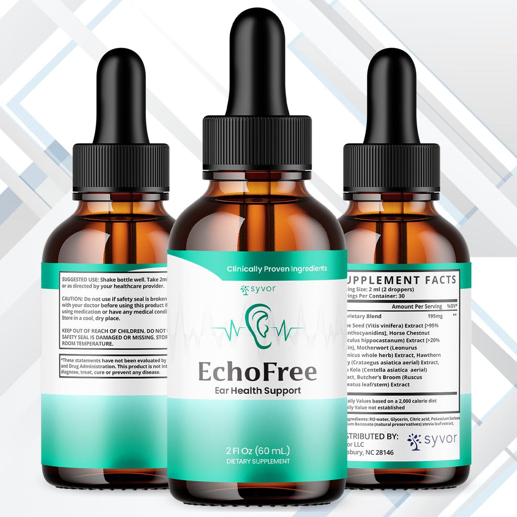 (2 Pack) Echo Free Drops, Official Echo free Ear Health Support Liquid Supplement with All Natural Proven Ingedinets, Echo Free Max Strength Plant Based Hearing Support for Ringing Ears (60 Servings)